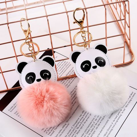 Cute Panda Pu Leather Alloy Plush Plating Bag Pendant Keychain