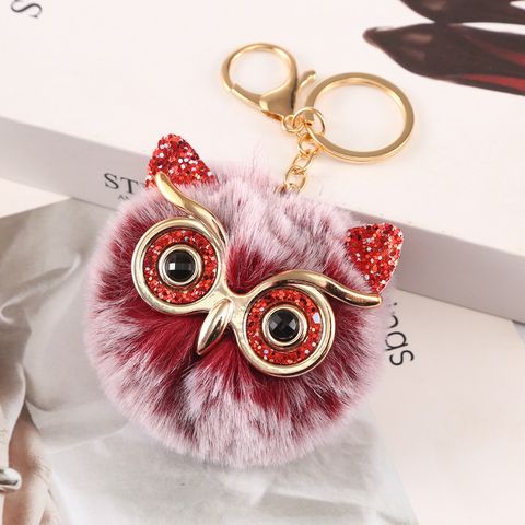 Cute Owl Plush Metal Sequins Rhinestones Bag Pendant Keychain