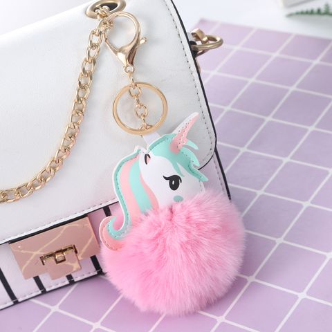 Cute Unicorn Alloy Plush Printing Bag Pendant Keychain