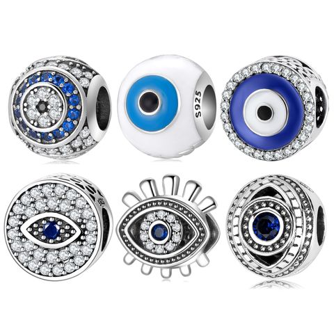 1 Piece Sterling Silver Zircon Devil'S Eye Polished Beads