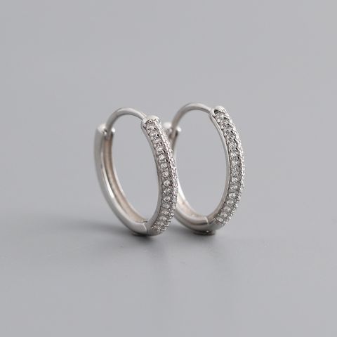 1 Pair Fashion Circle Inlay Sterling Silver Zircon Earrings