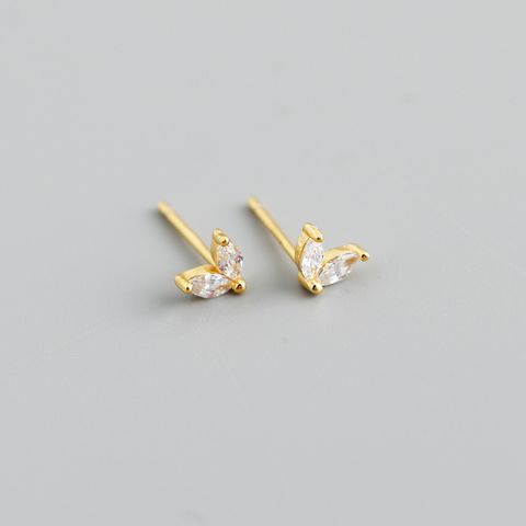 Simple Style Leaf Sterling Silver Inlay Zircon Ear Studs 1 Pair