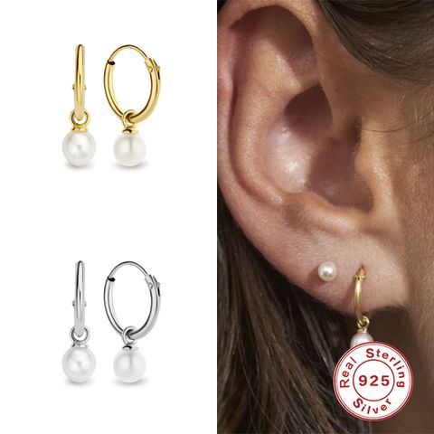 1 Pair Fashion Geometric Sterling Silver Pearl Earrings