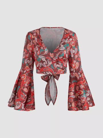 Women's Blouse Long Sleeve Blouses Ethnic Style Printing