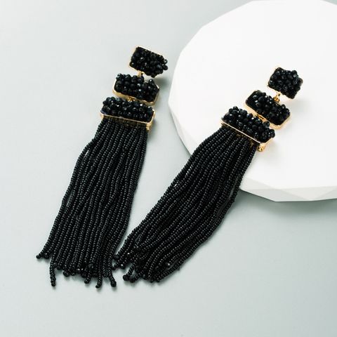 1 Pair Ethnic Style Tassel Alloy Beaded Gold Plated Women's Drop Earrings