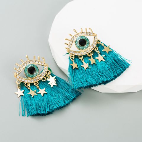 Ethnic Style Eye Alloy Tassel Rhinestones Women's Drop Earrings 1 Pair