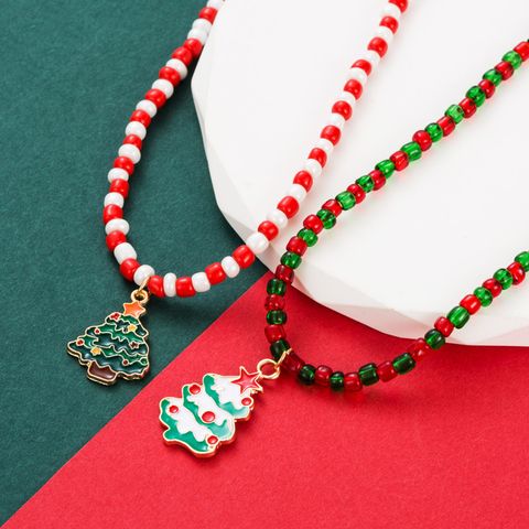 Fashion Christmas Tree Alloy Beaded Plating Women's Pendant Necklace