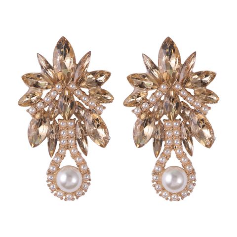 Fashion Flower Alloy Inlay Artificial Pearls Artificial Diamond Women's Drop Earrings 1 Pair