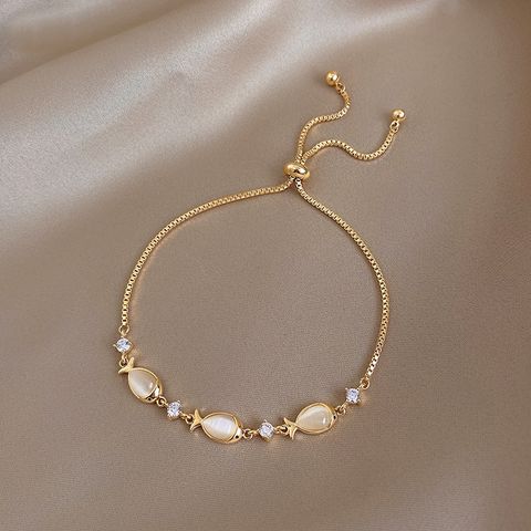 Elegant Geometric Copper Gold Plated Opal Bracelets
