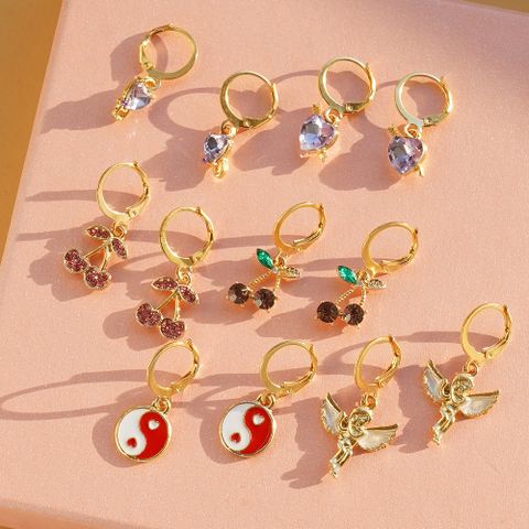 Fashion Cherry Heart Shape Alloy Plating Artificial Rhinestones Artificial Pearls Women's Drop Earrings 1 Set