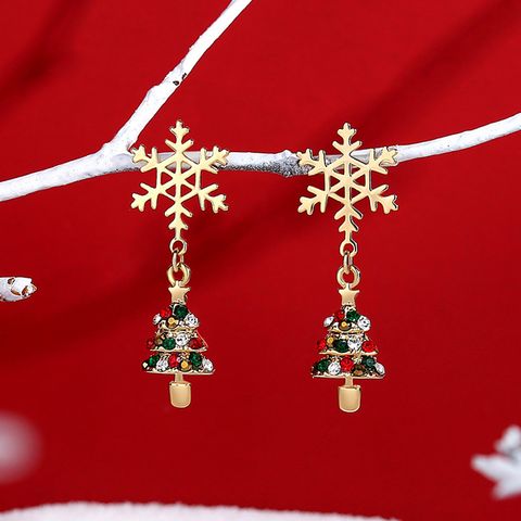 Fashion Christmas Tree Snowman Snowflake Alloy Enamel Rhinestones Women's Drop Earrings Ear Studs 1 Pair