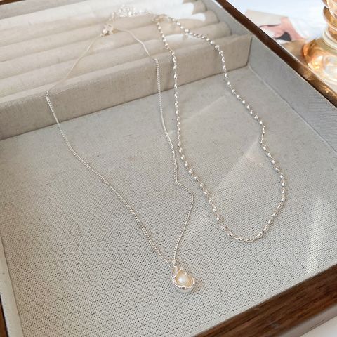 Elegant Geometrisch Titan Stahl Inlay Künstliche Perlen Strasssteine Halskette