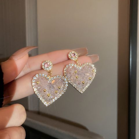 1 Pair Elegant Sweet Flower Inlay Metal Rhinestones Drop Earrings