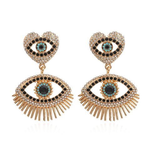 Fashion Heart Shape Eye Alloy Diamond Women's Drop Earrings 1 Pair