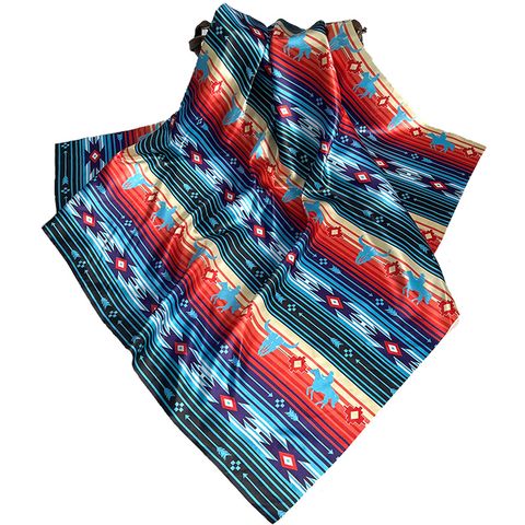 Women's Retro Stripe Satin Printing Silk Scarves