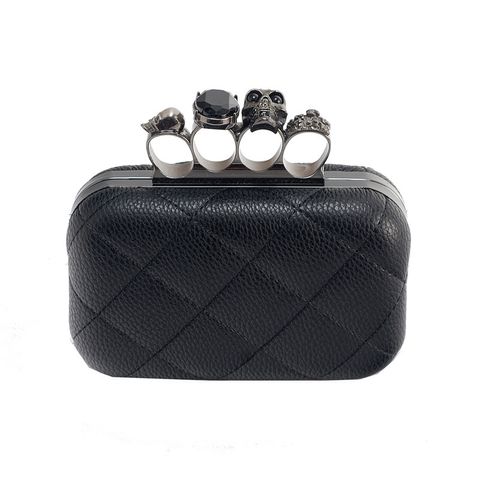 Black Pu Leather Lingge Square Evening Bags