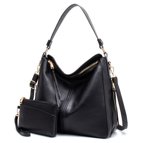 Women's Large Pu Leather Solid Color Fashion Tassel Square Zipper Crossbody Bag