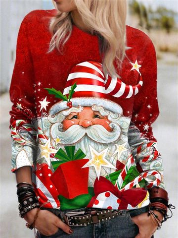 Women's Blouse Long Sleeve Blouses Printing Fashion Santa Claus