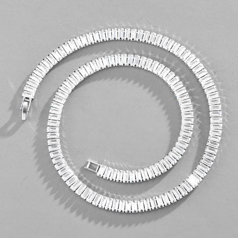 Retro Inlaid Full Zirconium Rectangular Zircon Cuban Chain Copper Bracelet Necklace