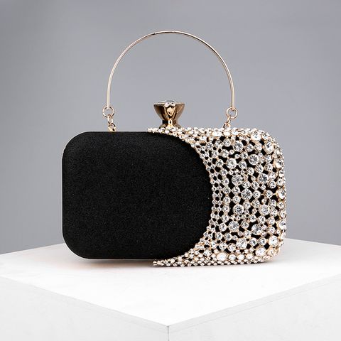 Black Gold Silver Pu Leather Color Block Rhinestone Square Evening Bags