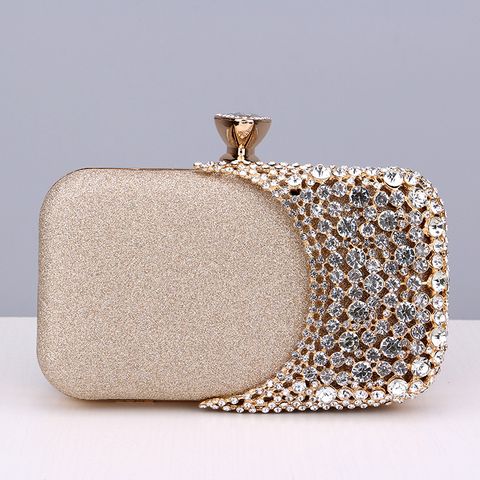 Black Gold Silver Pu Leather Color Block Rhinestone Square Evening Bags