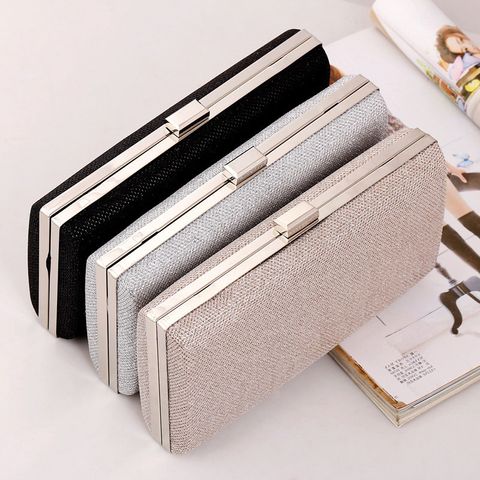 Black Champagne Silver Pu Leather Polyester Solid Color Square Clutch Evening Bag