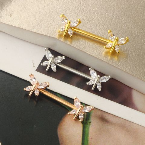 Fashion Dragonfly Stainless Steel Plating Zircon Adhesive Nail