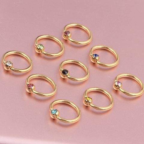 Fashion Round Stainless Steel Inlay Artificial Gemstones Nose Ring 1 Piece