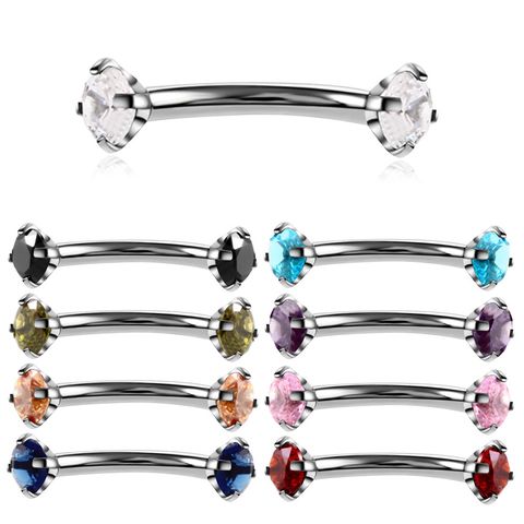 Fashion Solid Color Stainless Steel Inlay Zircon Eyebrow Nails 1 Piece