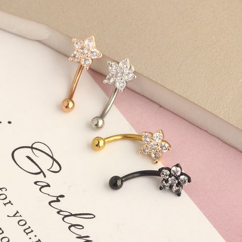 Fashion Flower Stainless Steel Inlay Zircon Eyebrow Nails 1 Piece