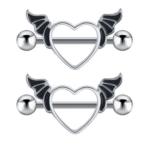 Retro Angel Heart Shape Stainless Steel Plating Belly Ring 1 Piece