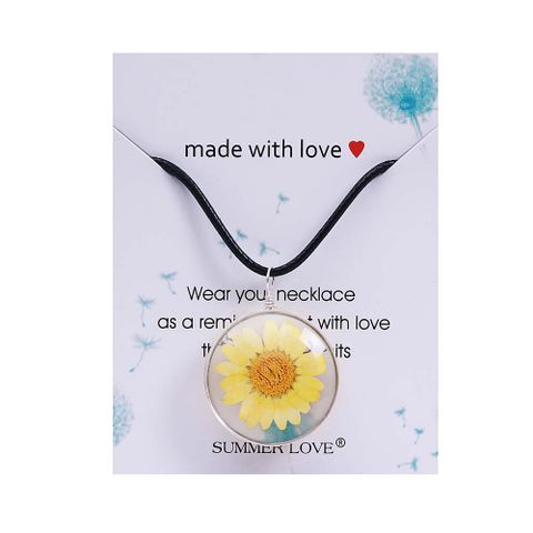 Simple Style Flower Glass Leather Rope Women's Pendant Necklace 1 Piece