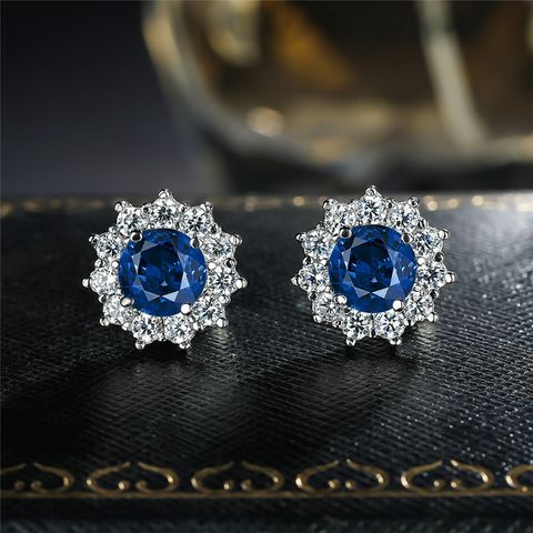 Fashion Snowflake Copper Inlay Artificial Gemstones Ear Studs 1 Pair