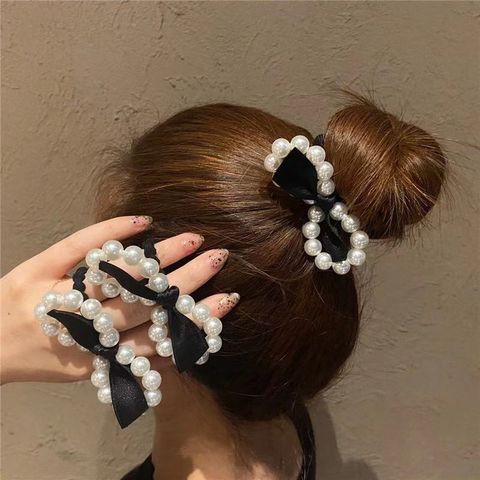 Fashion Bow Knot Arylic Imitation Pearl Ribbon Hair Tie 1 Piece