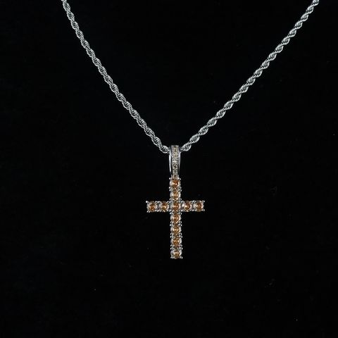 Ethnic Style Cross Titanium Steel Inlay Zircon Necklace 1 Piece