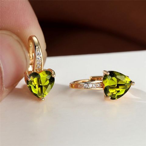 Fashion Heart Shape Copper Plating Inlay Zircon Hoop Earrings 1 Pair