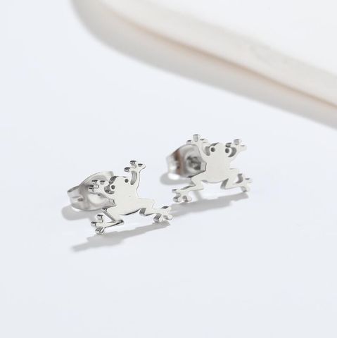 Fashion Frog Stainless Steel Plating Ear Studs 1 Pair