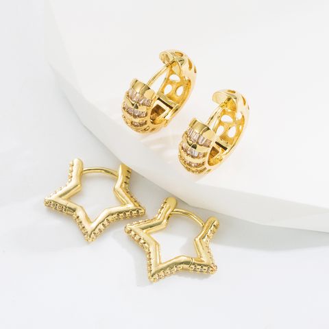Einfacher Stil Stern Kupfer Vergoldet Zirkon Reif Ohrringe 1 Paar