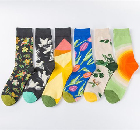 Unisex Fashion Multicolor Cotton Jacquard Crew Socks 1 Set