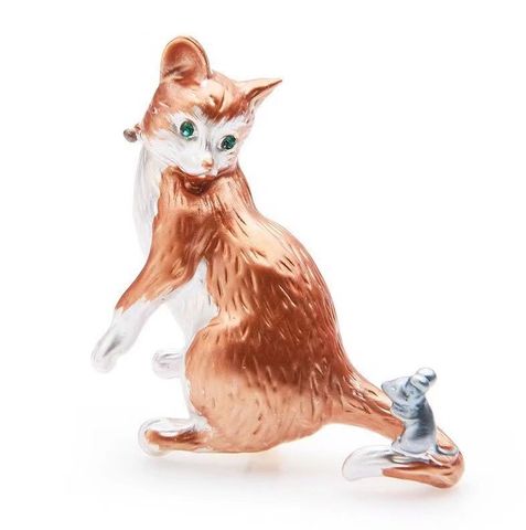 Estilo De Dibujos Animados Gato Ratón Aleación Embutido Diamantes De Imitación Mujeres Broches