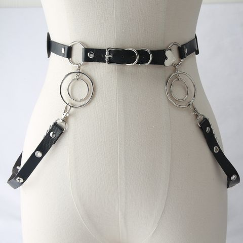 Fashion Solid Color Pu Leather Metal Chain Women's Corset Belts 1 Piece