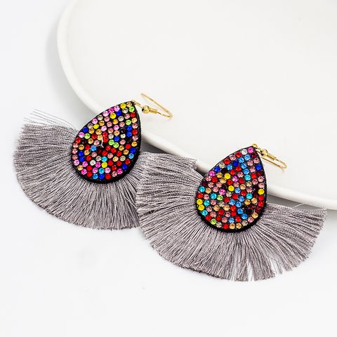 Fashion Sector Fabric Copper Tassel Rhinestones Women's Ear Hook 1 Pair