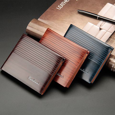 Men's Stripe Solid Color Pu Leather Open Wallets