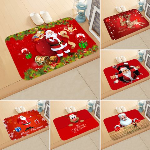 Cute Santa Claus Flannel Fabric Floor Mat