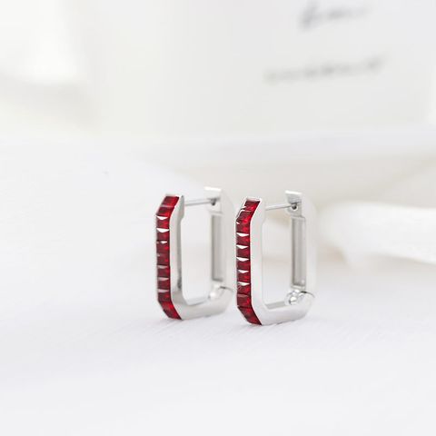 Fashion Geometric Titanium Steel Hoop Earrings Inlay Zircon Stainless Steel Earrings 1 Pair