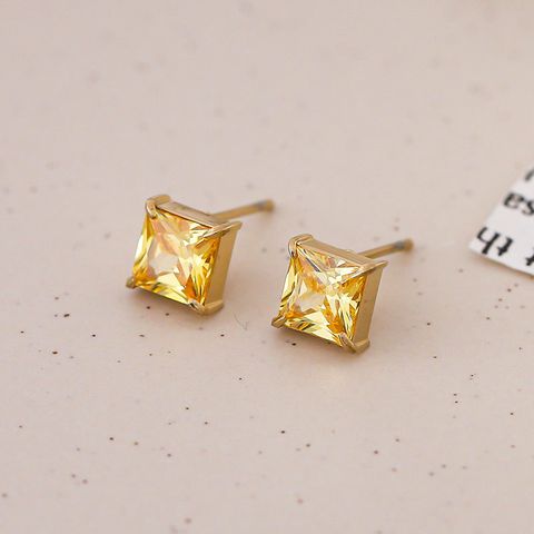 Fashion Square Titanium Steel Ear Studs Inlay Zircon Stainless Steel Earrings 1 Pair