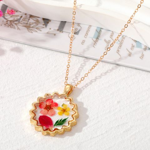 Simple Style Flower Alloy Epoxy Women's Pendant Necklace 1 Piece