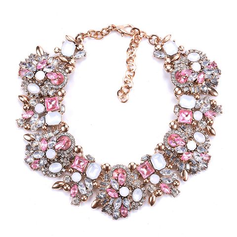 Fashion Flower Artificial Crystal Alloy Plating Rhinestones Women's Necklace