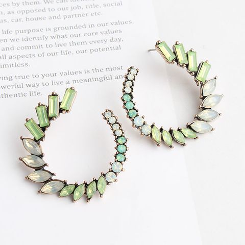 Fashion Round Alloy Plating Rhinestones Women's Hoop Earrings 1 Pair