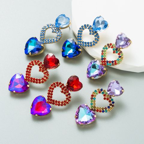 Fashion Heart Shape Alloy Rhinestones Women's Drop Earrings 1 Pair